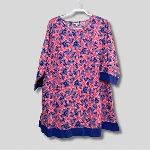Talbots Pink and Blue Starfish Pattern 100% Cotton Cover Up Dress